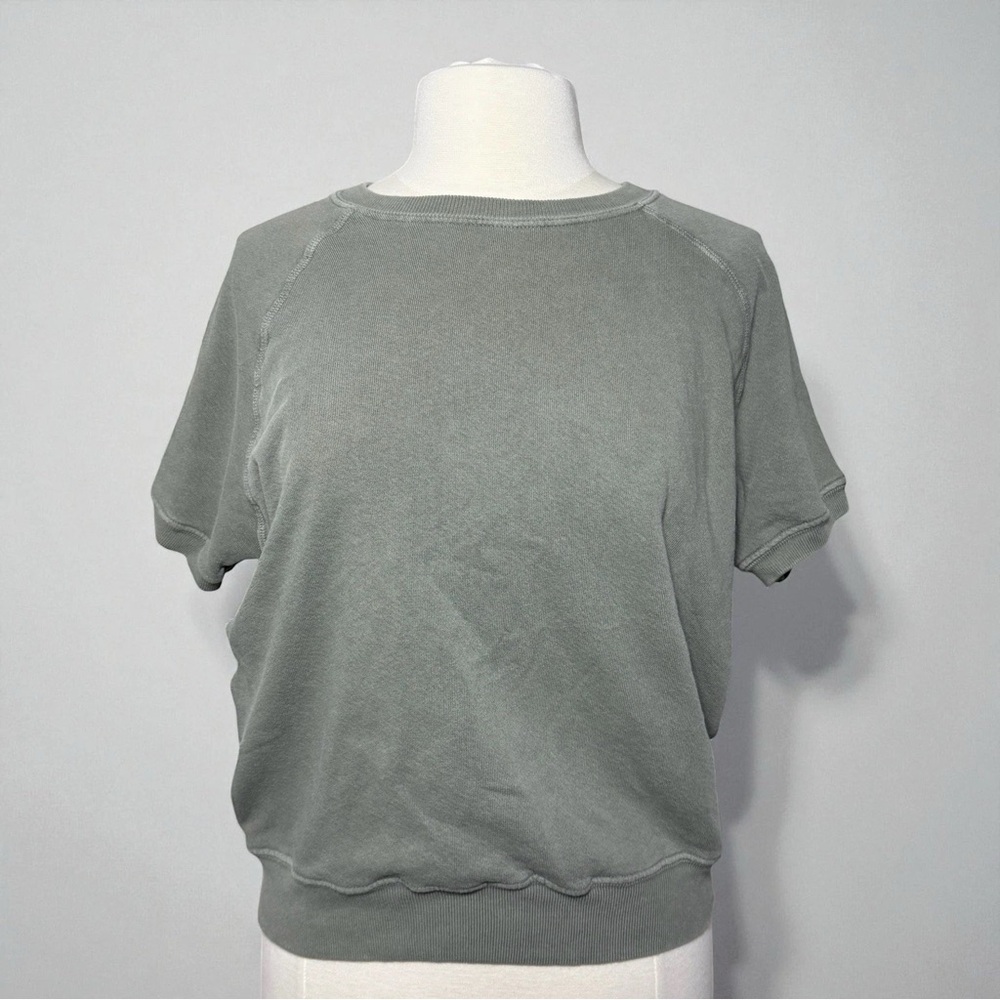 THE GREAT Olive Green French Terry Raglan Top S/M Cozy Retro Quiet Luxury